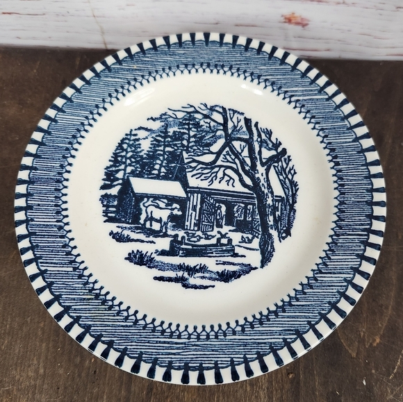 Currier & Ives Edwin M Knowles Country Life Blue Bread Plates Set Of 6 - Picture 2 of 2